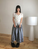 Leyou Frill Tiered Banding Long Skirt