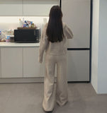 Knit Two-Way Hood Zip-Up Banding Loose Fit Pants Two-Piece Set