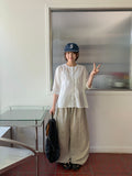 Kiken Shirring Round Short Sleeve Blouse
