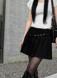 Eyelet Belt Pleats Skirt