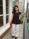 Ahidi Balloon Pumpkin Cap Sleeve Blouse