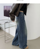 Curved Cut Wide Fit Denim Pants