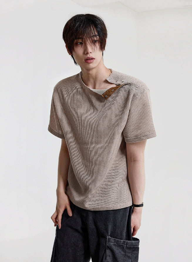 【COSYHARU】Open 5 button ribbed round knit short ver COSYHARU (コシハル) - オープン5ボタンリブラウンドニット