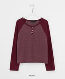 Benmer Button Stripe Crop Long Sleeve Tee