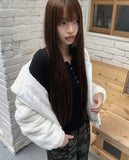 Tsuha Fur Hooded Lining Quilted Loose Fit Zip-Up Jacket