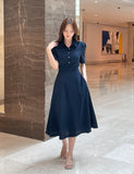Bellian Shirt Puff Flare Long One Piece