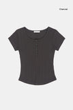 Terra ribbed henley-neck crop T-shirt