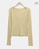 Lasom V-neck Slim Long Sleeve T-shirt