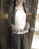 Dubi Flower Mesh See-through Long Sleeve T-shirt