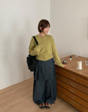 [BAONHAUS] Dendoru Ribbon Dot Raw Denim Pleats Wrap Skirt