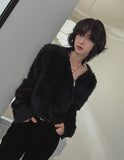 Unbalanced angora zipper knit
