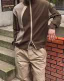 Tugen Suede Color Matching Stand Neck Zip-up