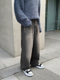 Mud washed wide jeans