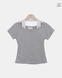 Weben Eyelet Halter Short Sleeve T-shirt