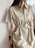 Peijing Pocket Collar Zip-up Long One Piece (Belt Set)