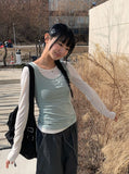 [MADE] Colin Diagonal Button Sleeveless See-Through Layered T-Shirt