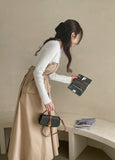 Rail Color Matching Knit Shirring Pin Tuck Flare One Piece