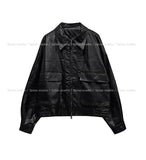 Frill High Neck Balloon Leather Jacket