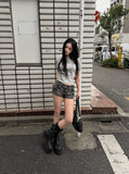 Vintage Washing Denim Shorts + Tokyo Crop Basic Tee