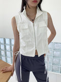 Yapi Pocket Side Shirring String Sleeveless Zip-up Vest
