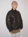 [Lining quilting] CRACK LEATHER BOMBER JP
