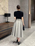 Nekoring Check Pleated Long Skirt