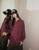 Mutt check pattern collar pocket oversized long-sleeved shirt