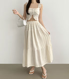Tiered Frill Sleeveless A-line Banding Long Skirt Two-Piece Set Vacation Look