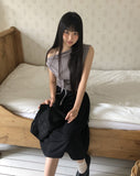 Hikin Unbalanced Off-shoulder Drape Shirring Strap Sleeveless