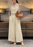 [Two-piece set] Rubia PintuckSleeveless Blouse Belt Wide Pants