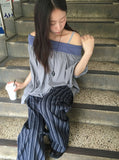 Kahini Off-shoulder Tie Shirring Short Sleeve Tee