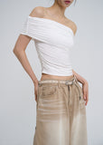 Silky Wrinkle Off-Shoulder Tee