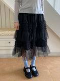 Juril Mesh Frill Tiered Elastic Midi Skirt