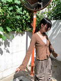 Latte Vintage Lace Strap Long Sleeve Cardigan
