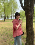 [BAONHAUS] Apon Hood Shirring Check Blouse