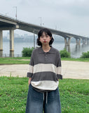[Unisex] Minke Boucle Stripe Collar Short Sleeve Knit