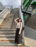 Rooming Check Wool Banding Pleated Long Skirt