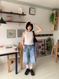 [unisex] Trita Cat Washing Light Blue Bermuda Denim Pants