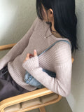 Real Wool Mute Alpaca Ribbed Long Sleeve Knit