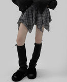 romon checkered unbalanced miniskirt