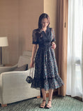 Masha See-Through Flower Chiffon Smoke Banding One Piece