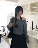 Chippo Button Boat Neck Wool Crop Knit
