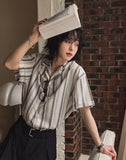 eddieroll pleated striped half shirt