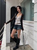 Tease See-Through Wrinkle Crop Cardigan