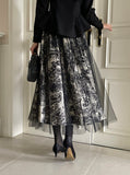 Dimu Toile Pattern Banding Lace Tulle Skirt
