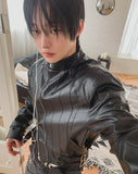 Geron Diagonal Zipper Leather Rider Jacket