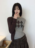 Argyle See-Through Long Sleeve T-Shirt