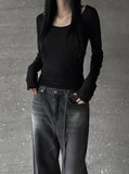 See-through deep round neck tee