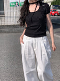 Riyoung Dot Short Sleeve Ribbon Puff T-shirt