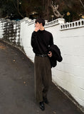 Khaki Brown Corduroy Semi-Wide Pants